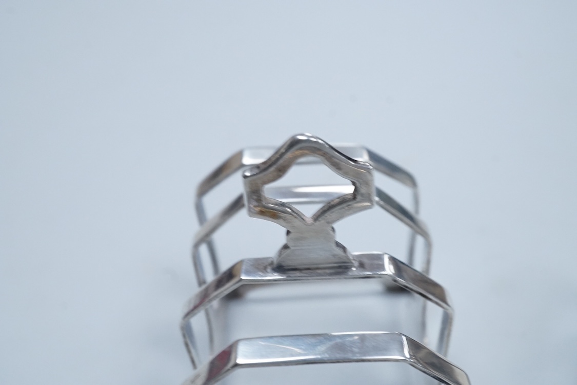 A pair of George V silver five bar toast racks, Viners Ltd, Sheffield, 1934, 75mm, 3.6oz.
